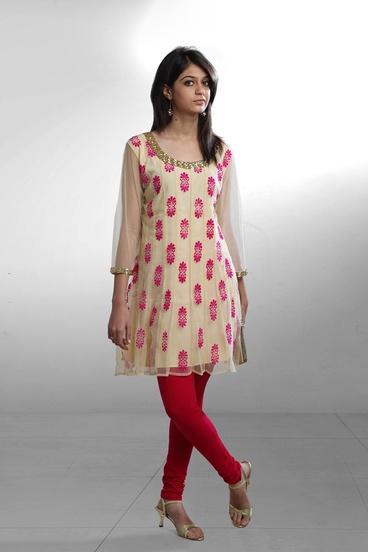 Velvet Print Anarkali - Pink motif