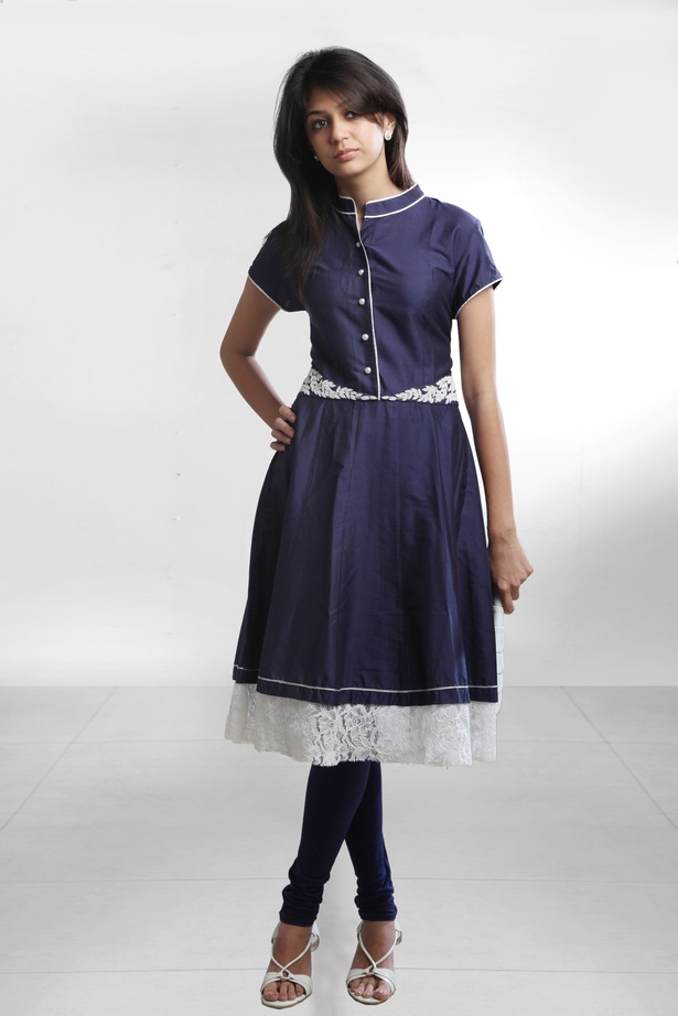 navy blue anarkali with pearl work